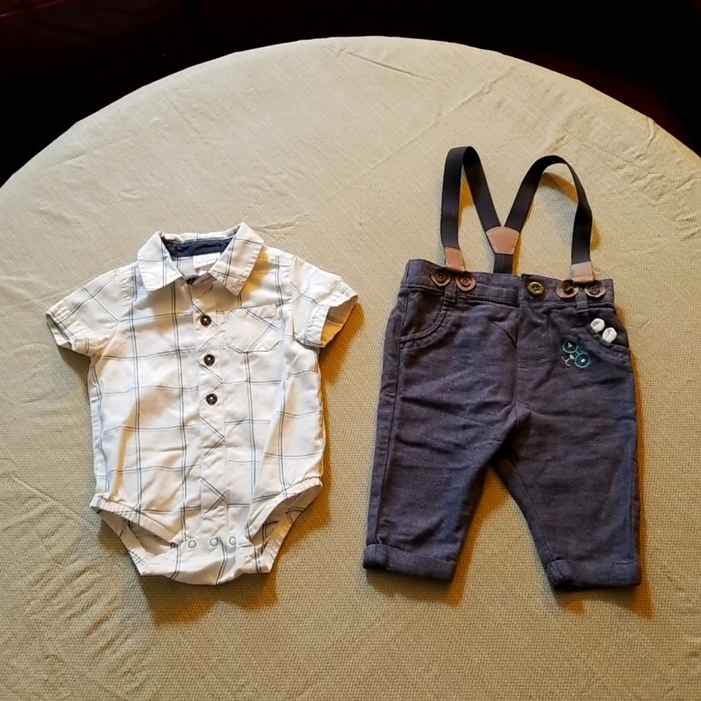 ❣5 for $25 Sale❣ Stylish Collared Onesie With Matching Pants with Suspenders